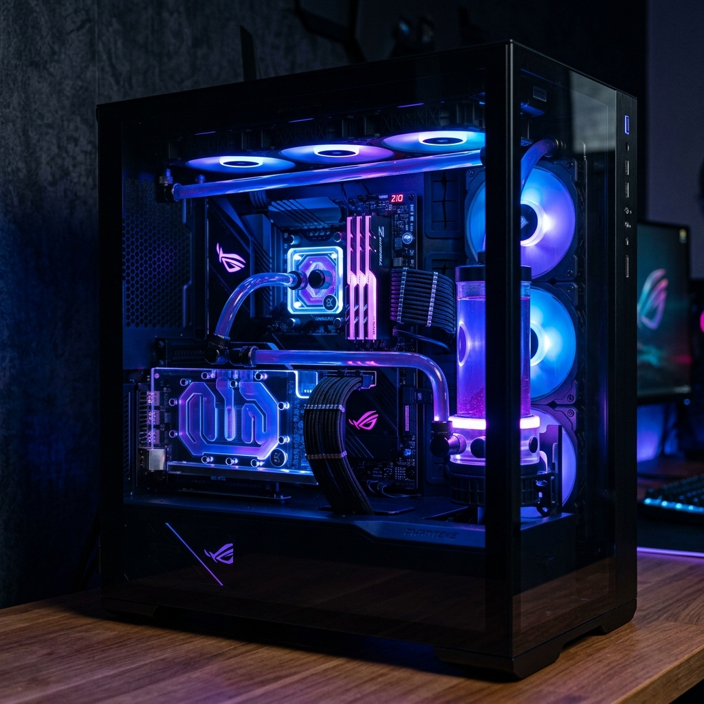 PC Gamer premium liquid-cooled com iluminação RGB